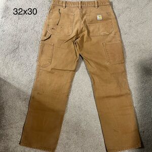 Carhartt Men's Tan Cargo Pants, Distressed Heavy Duty Double Knee